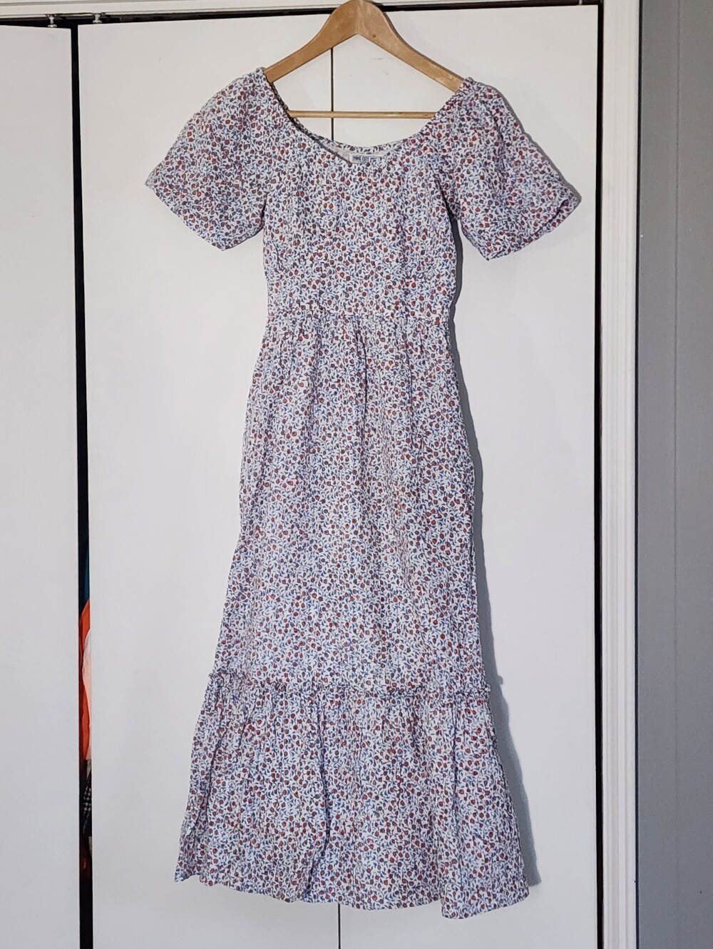 Pink City Prints Floral Off-Shoulder Maxi Dress in White and Pink